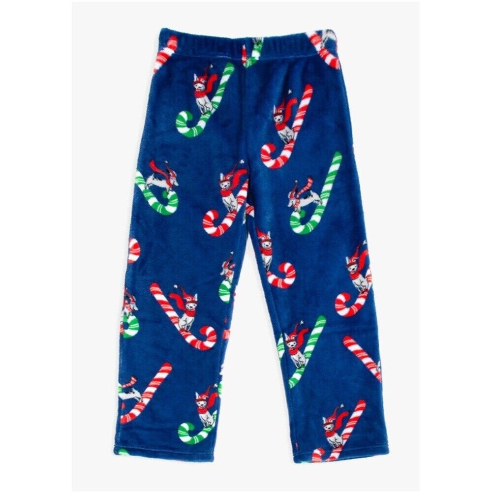 MUNKI MUNKI Christmas Pajama Plush Pants Blue Dog Sled Unisex Kids